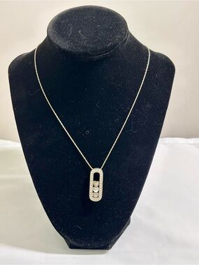 Vintage Brighton Sliding Hearts Necklace- Silver Plate w Crystal Reversible-18”